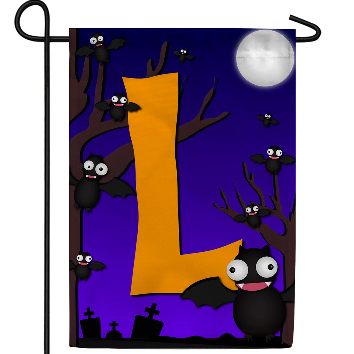 Crazy Bat Party Monogram Double Sided Garden Flag