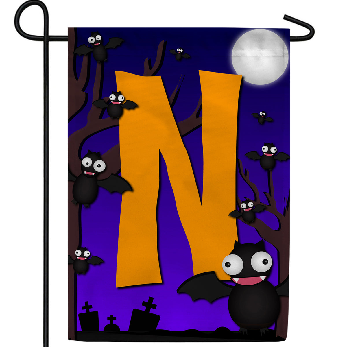 Crazy Bat Party Monogram Double Sided Garden Flag