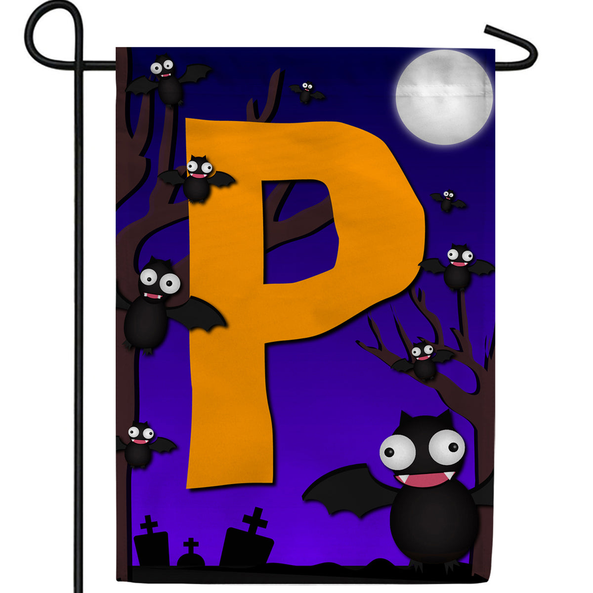 Crazy Bat Party Monogram Double Sided Garden Flag