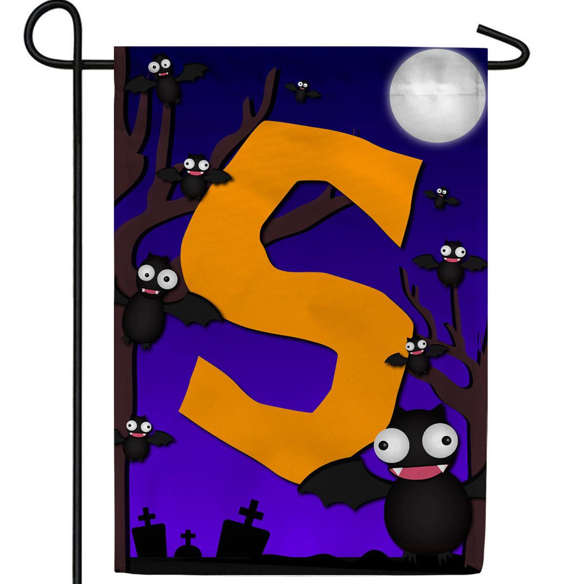 Crazy Bat Party Monogram Double Sided Garden Flag