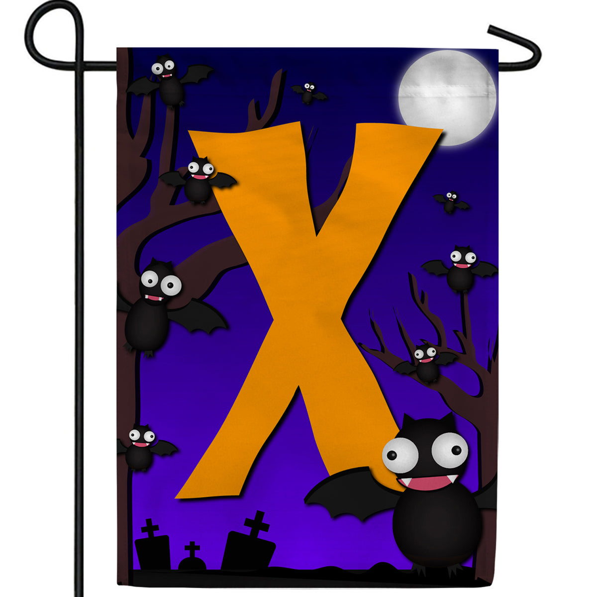 Crazy Bat Party Monogram Double Sided Garden Flag