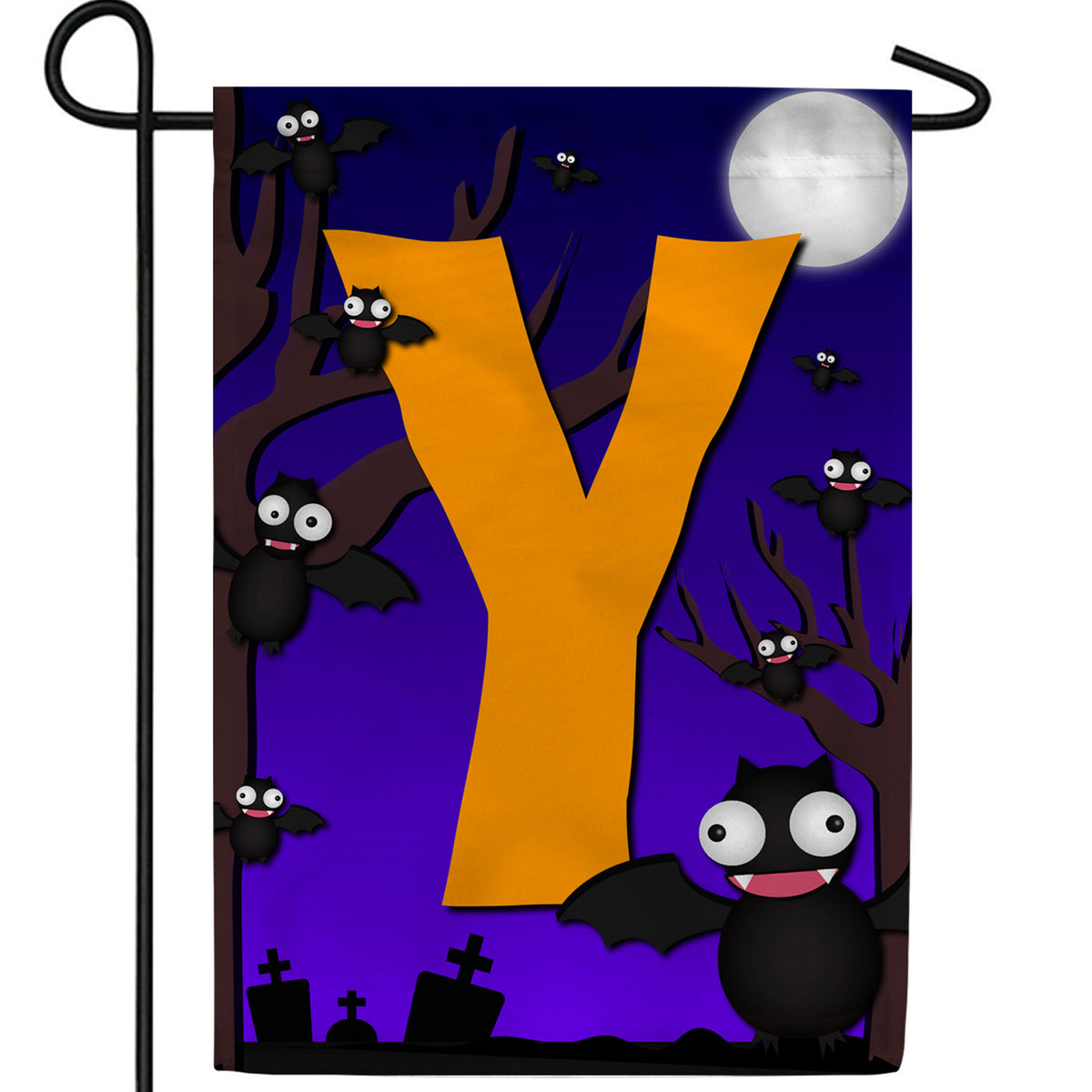 Crazy Bat Party Monogram Double Sided Garden Flag