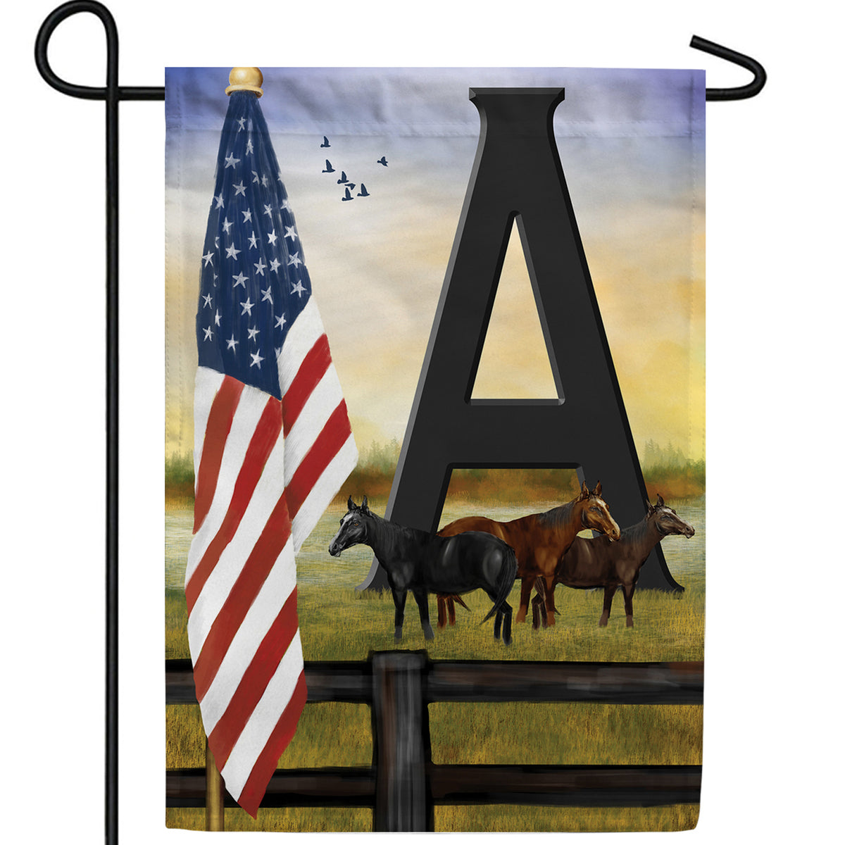 American Country Sunrise Monogram Double Sided Garden Flag