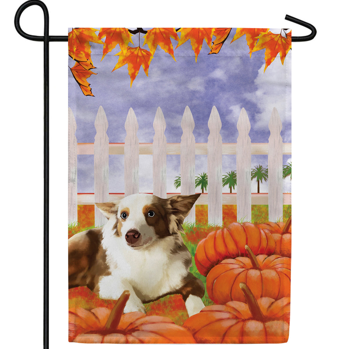 Dog With Pumpkins Double Sided Garden Flag
