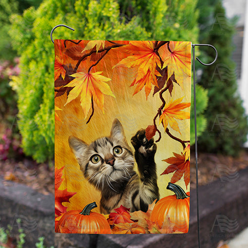 Curious Fall Kitten Double Sided Garden Flag