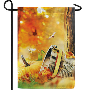 Old Wooden Bucket And Pumpkin Double Sided Garden Flag