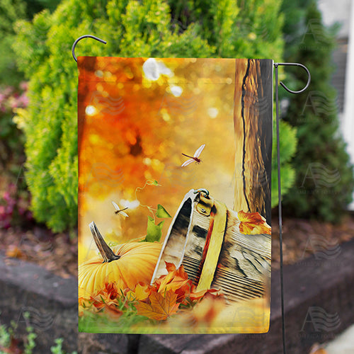 Old Wooden Bucket And Pumpkin Double Sided Garden Flag