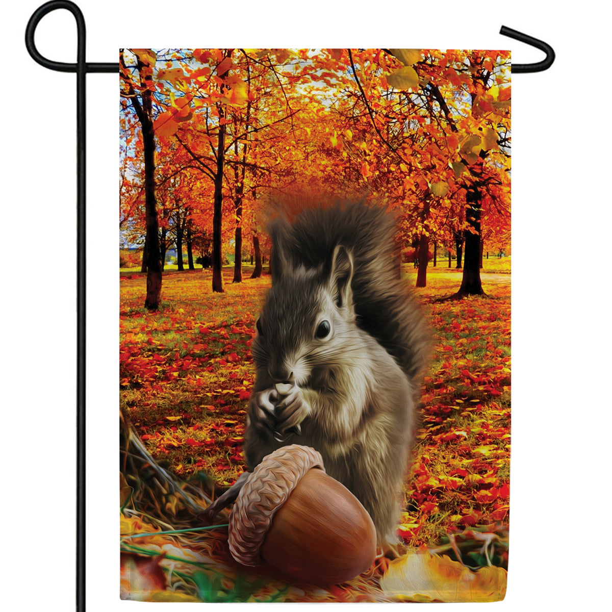 Fall Squirrel Finds Acorn Double Sided Garden Flag