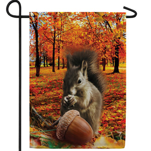Fall Squirrel Finds Acorn Double Sided Garden Flag