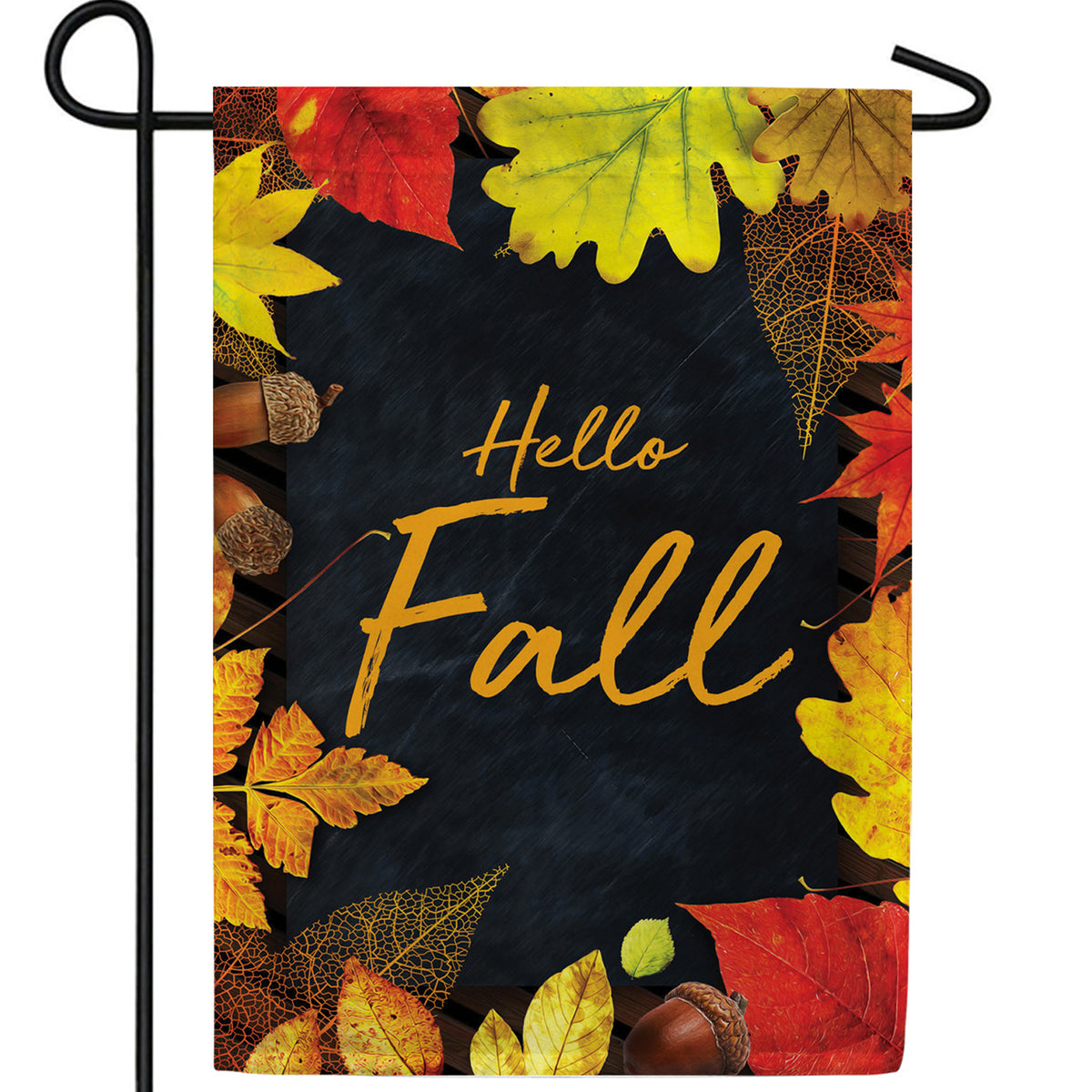 Hello Fall On Black Slate Double Sided Garden Flag