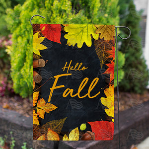 Hello Fall On Black Slate Double Sided Garden Flag