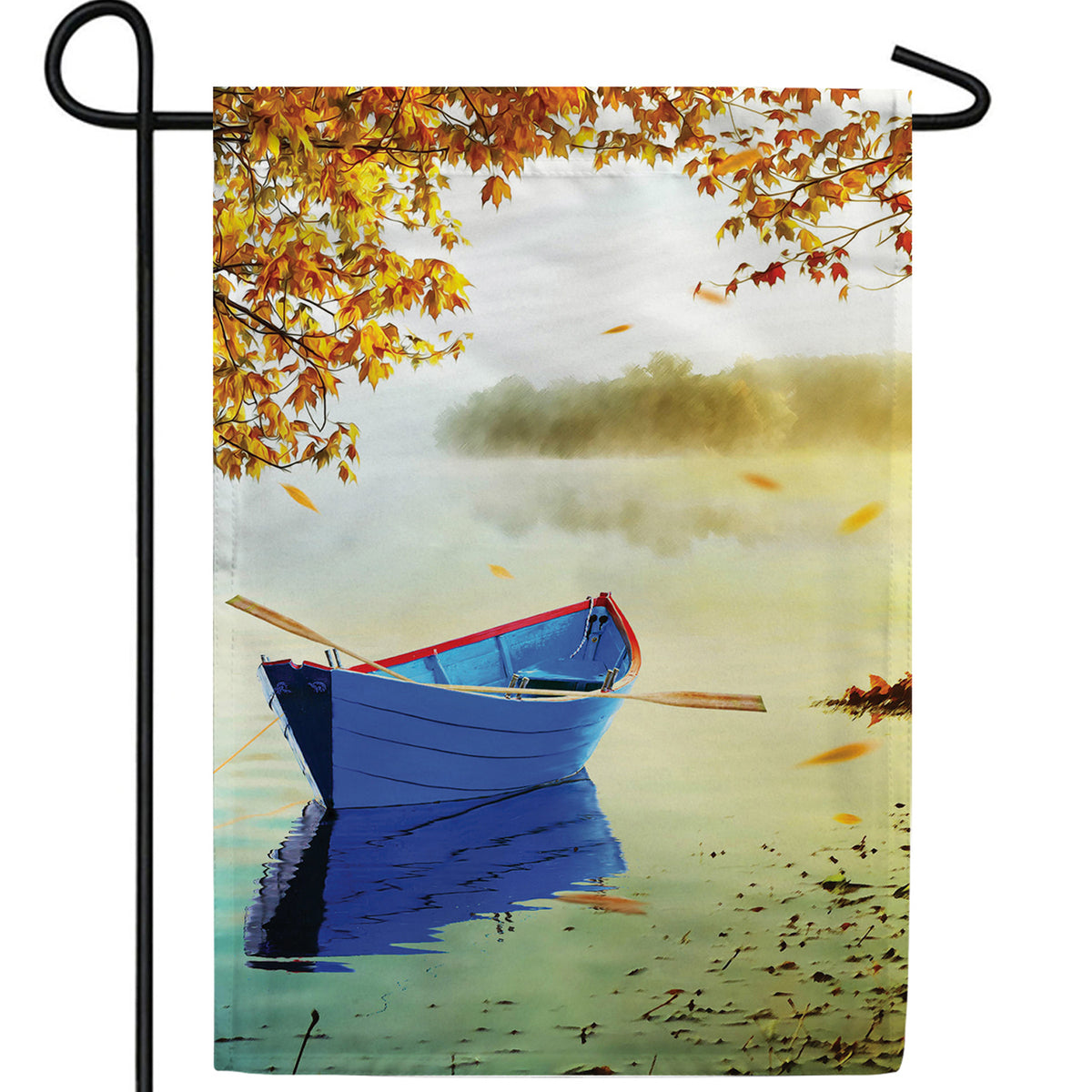 Fall Morning At Lake Double Sided Garden Flag