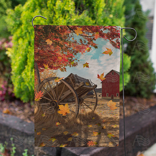 Old Wooden Farm Cart Double Sided Garden Flag