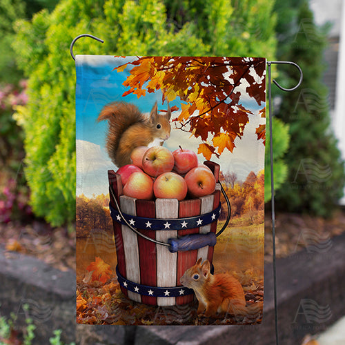 Fall Squirrels With Apple Bounty Double Sided Garden Flag