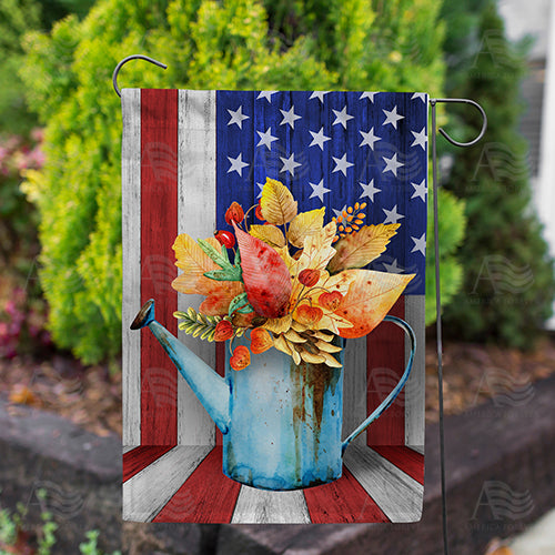 Old Fall Watering Can Double Sided Garden Flag