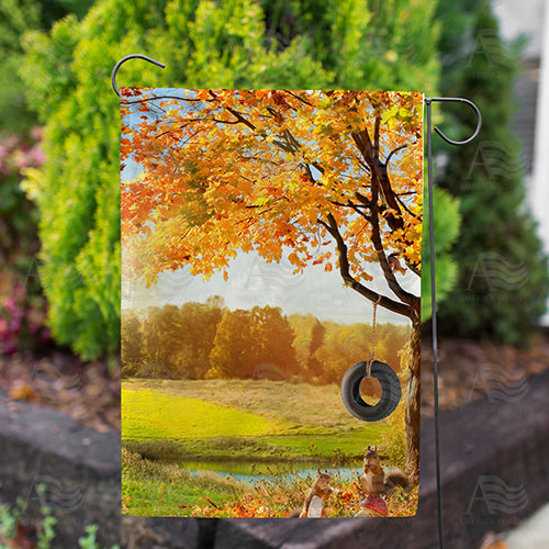 Fall Squirrel Playground Double Sided Garden Flag