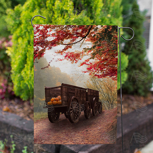 Old Pumpkin Wagon Double Sided Garden Flag