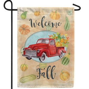 Welcome Fall Red Truck Double Sided Garden Flag
