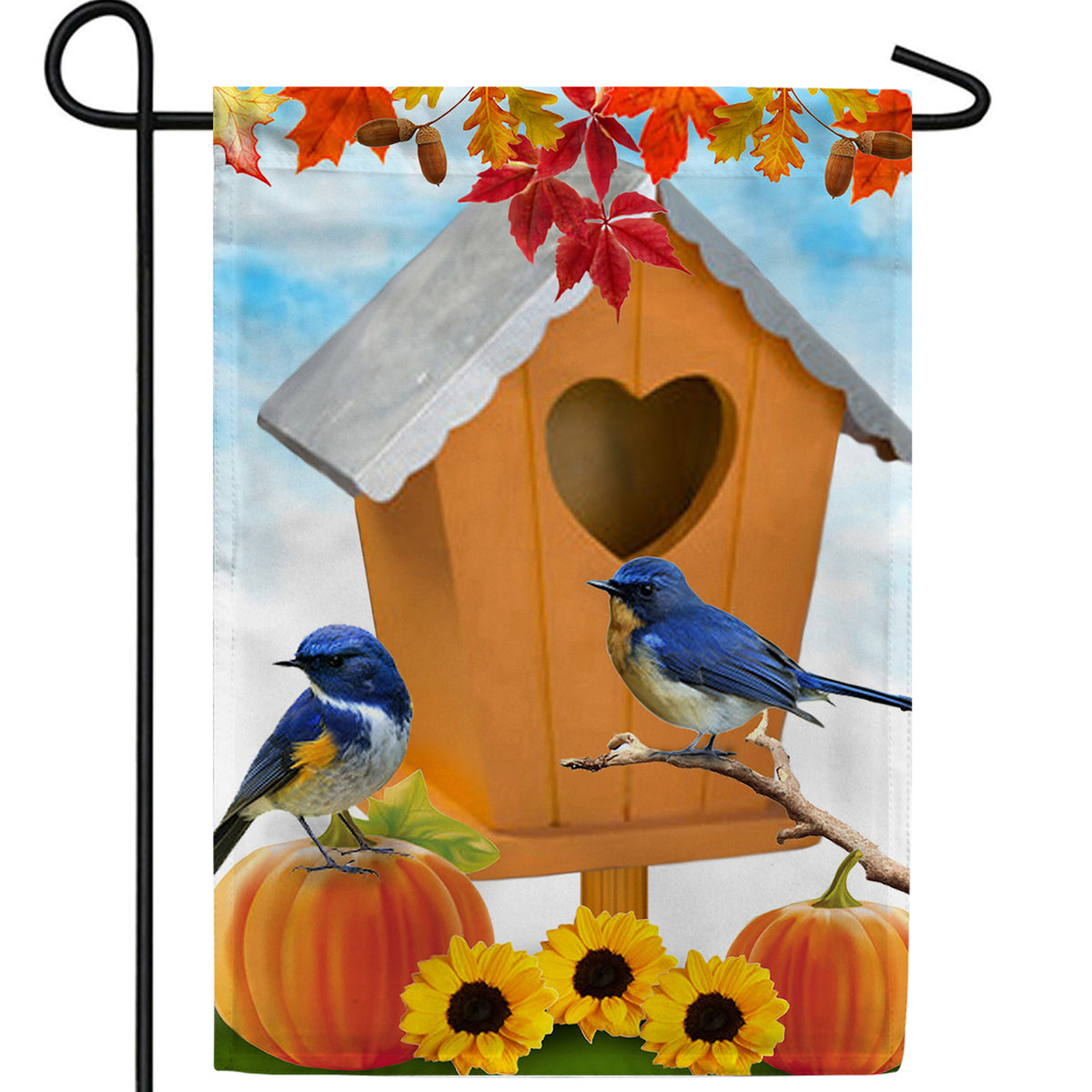 Autumn Birdhouse Bluebirds Double Sided Garden Flag