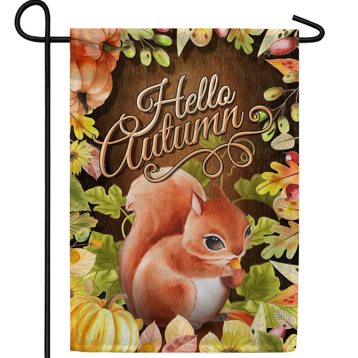 Hello Autumn Squirrel Double Sided Garden Flag