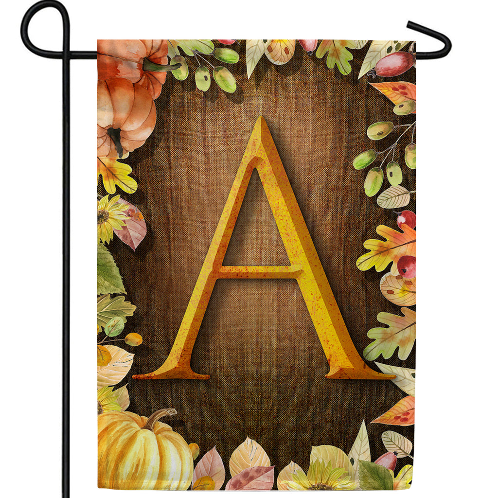 Pumpkins & Leaves Monogram Double Sided Garden Flag