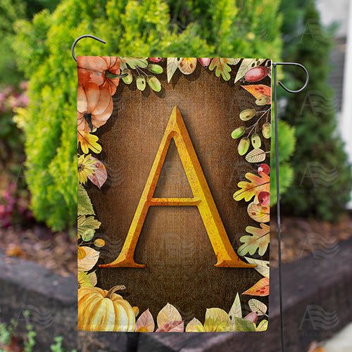 Pumpkins & Leaves Monogram Double Sided Garden Flag