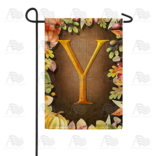 Pumpkins & Leaves Monogram Double Sided Garden Flag