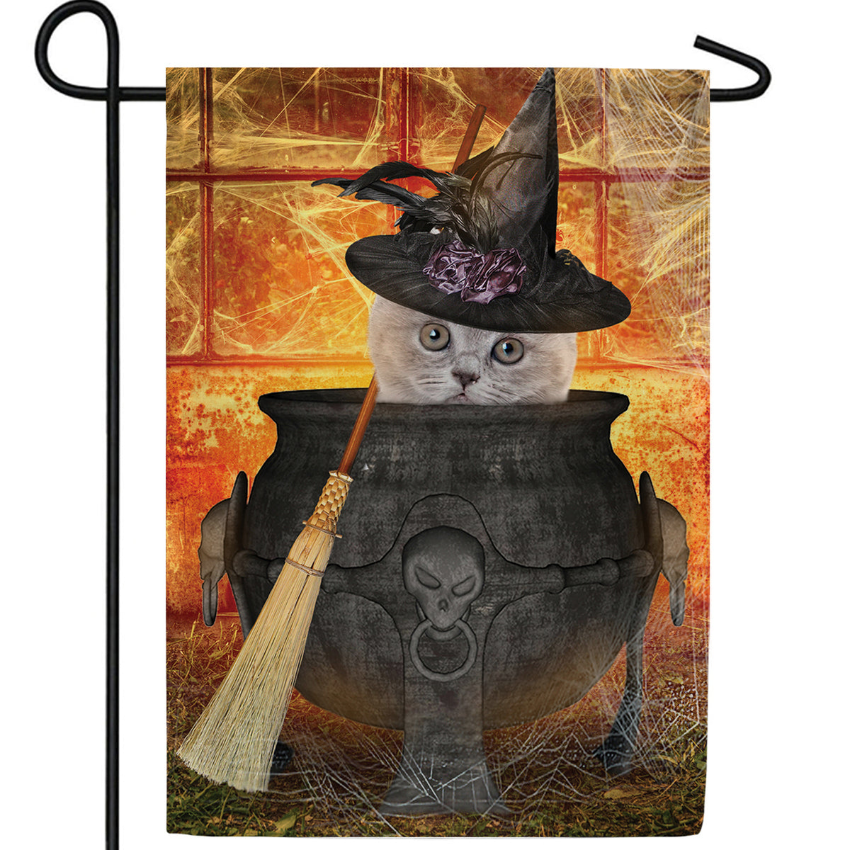 Cat In Cauldron Double Sided Garden Flag