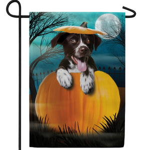 Pup In Pumpkin Double Sided Garden Flag