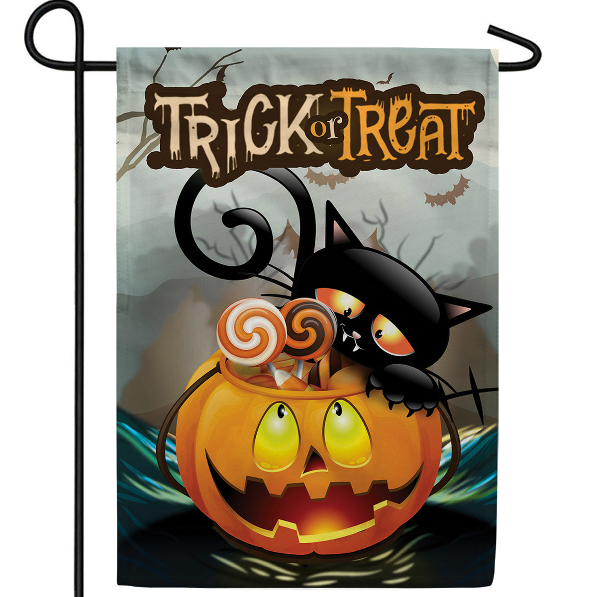 Cat In Pumpkin Bucket Double Sided Garden Flag