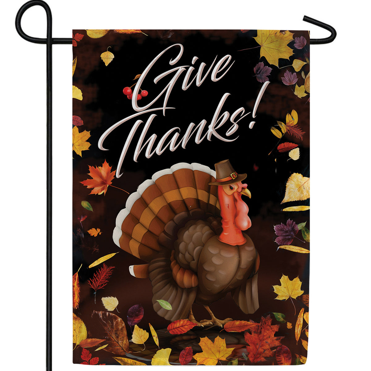 Tom Turkey Says Give Thanks! Double Sided Garden Flag