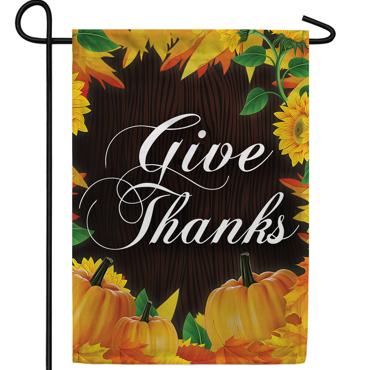 Give Thanks On Wood Grain Double Sided Garden Flag