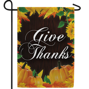 Give Thanks On Wood Grain Double Sided Garden Flag