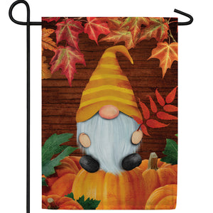 Gnome Sitting On Pumpkin Double Sided Garden Flag