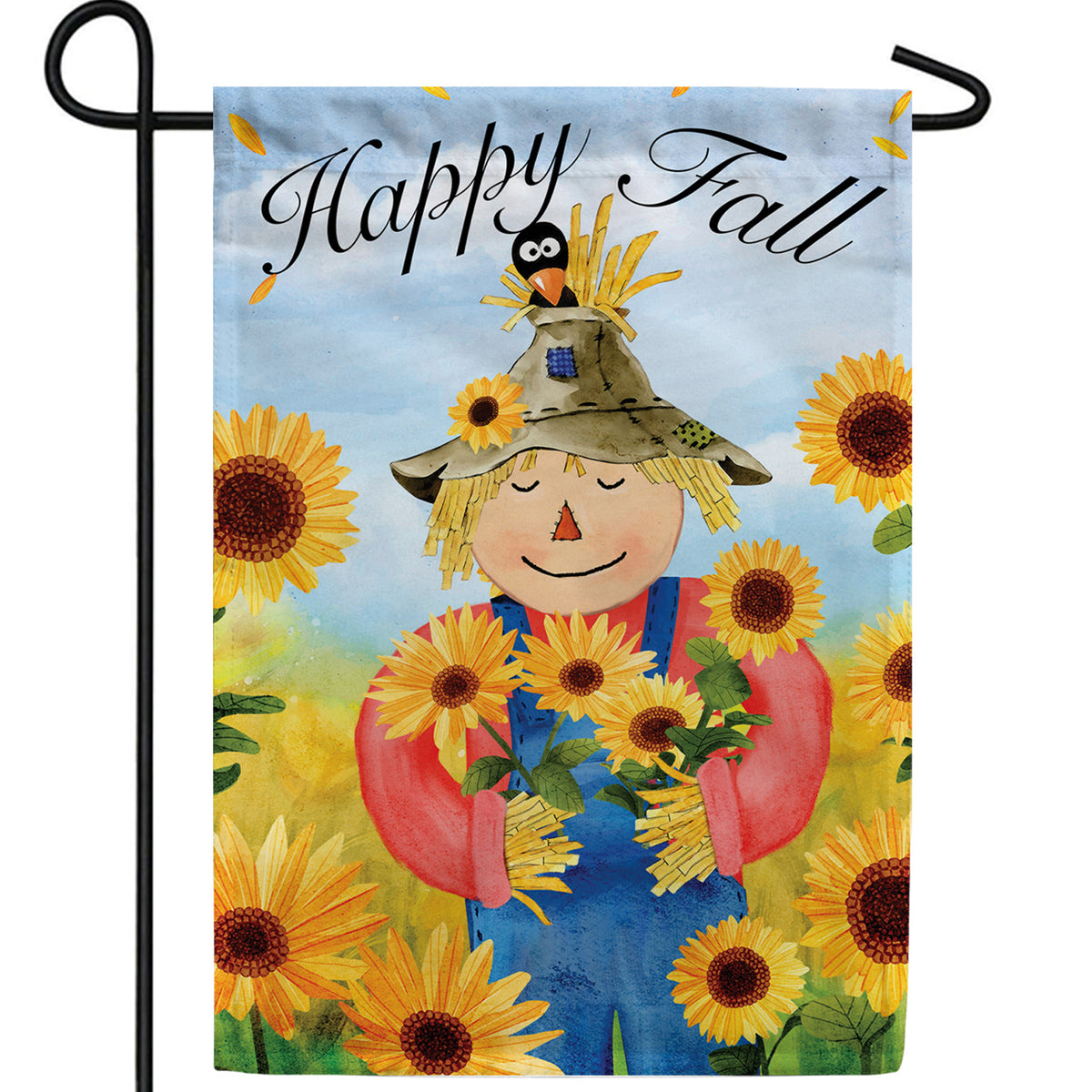 Happy Fall Scarecrow Sunflowers Double Sided Garden Flag
