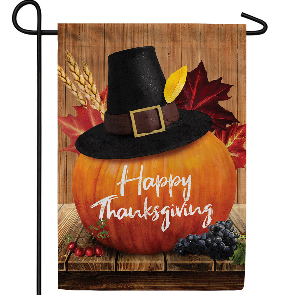 Pilgrim Pumpkin Thanksgiving Double Sided Garden Flag