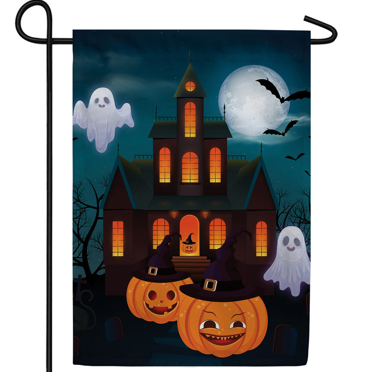 Haunted Pumpkin House Double Sided Garden Flag