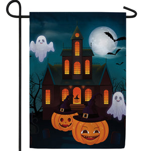 Haunted Pumpkin House Double Sided Garden Flag