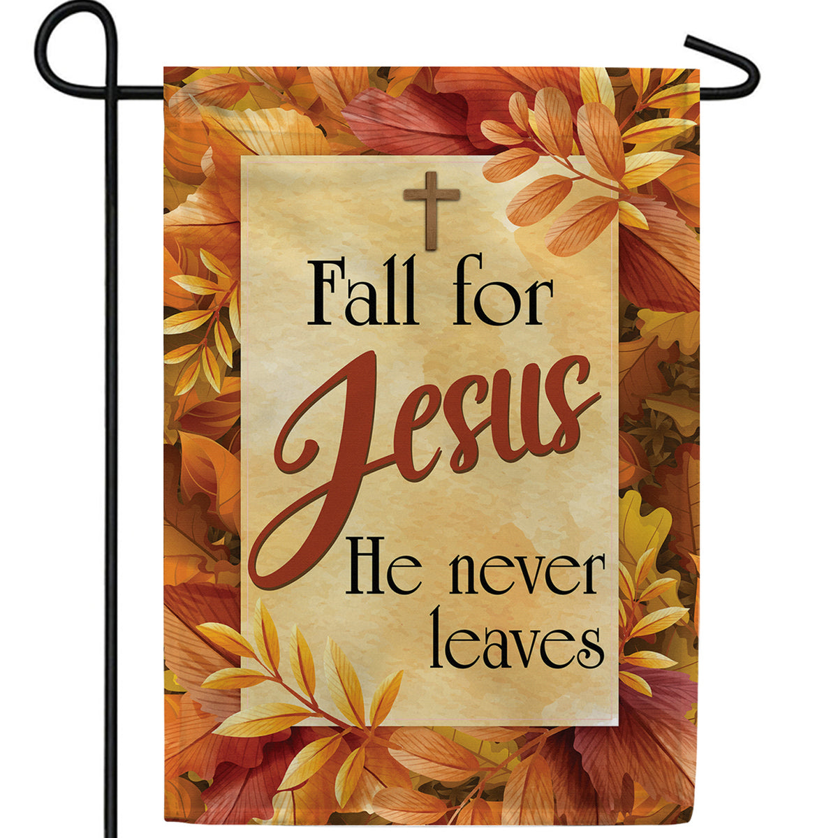 Fall For Jesus Leaf Border Double Sided Garden Flag