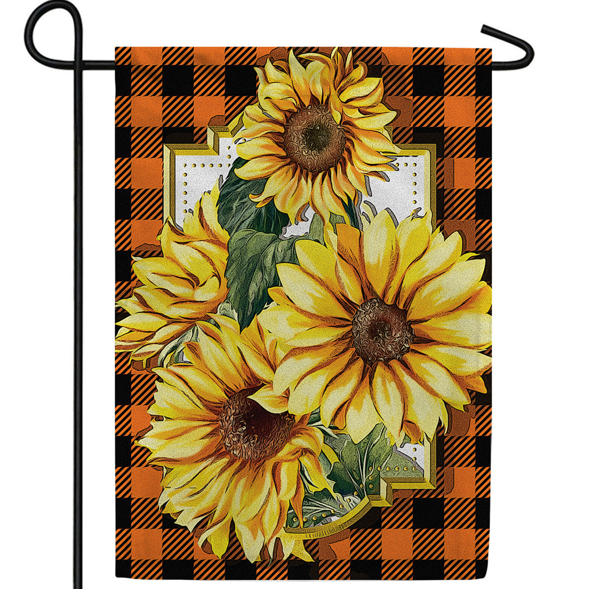 Sunflower Plaid Double Sided Garden Flag