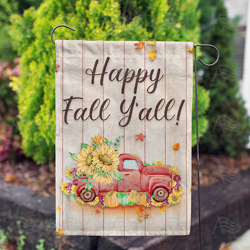 Fall Y'all Red Truck Double Sided Garden Flag
