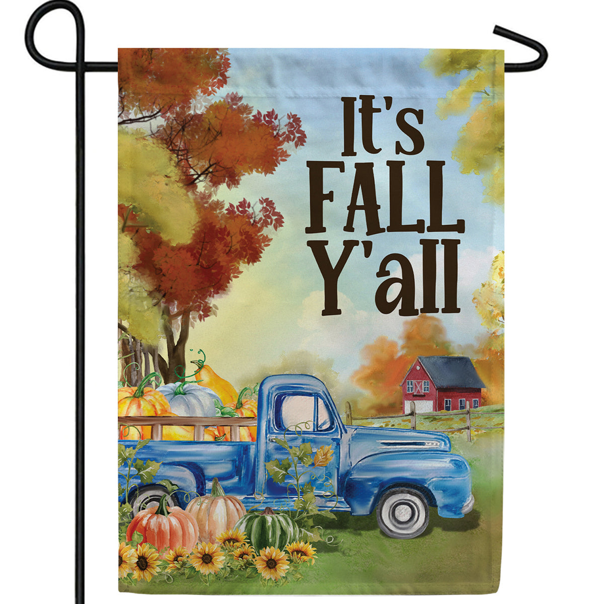 Fall Y'all Blue Truck Double Sided Garden Flag