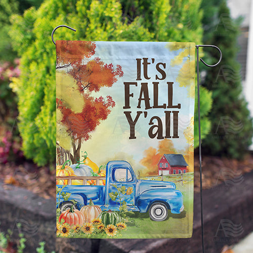 Fall Y'all Blue Truck Double Sided Garden Flag