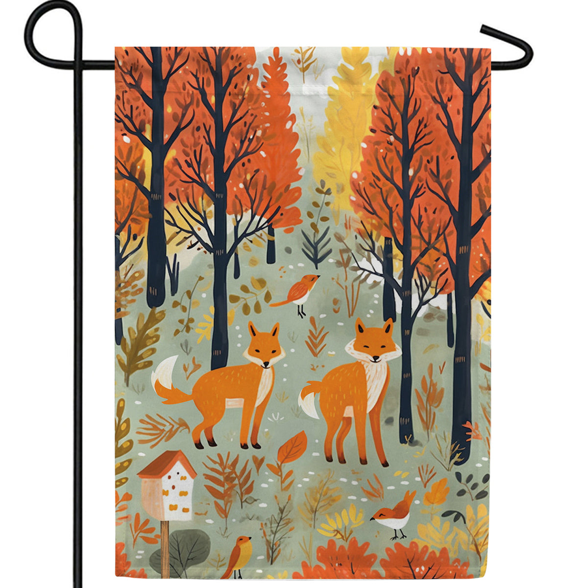 Foxes In Fall Forest Double Sided Garden Flag