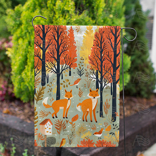 Foxes In Fall Forest Double Sided Garden Flag