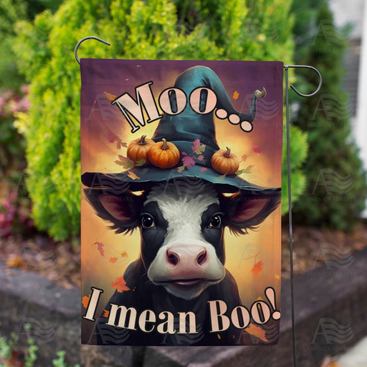 Moo... I Mean Boo! Double Sided Garden Flag
