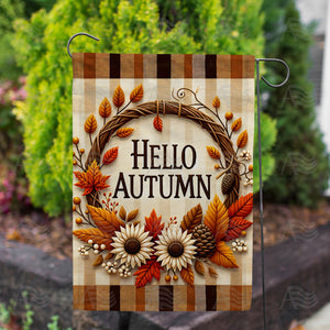 Gingham Autumn Greeting Double Sided Garden Flag