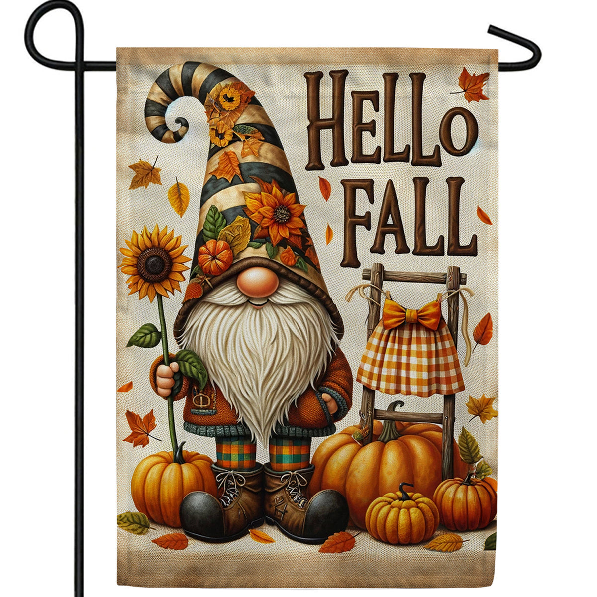 Hello Fall Gnome Double Sided Garden Flag