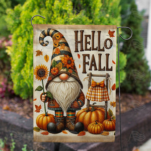 Hello Fall Gnome Double Sided Garden Flag