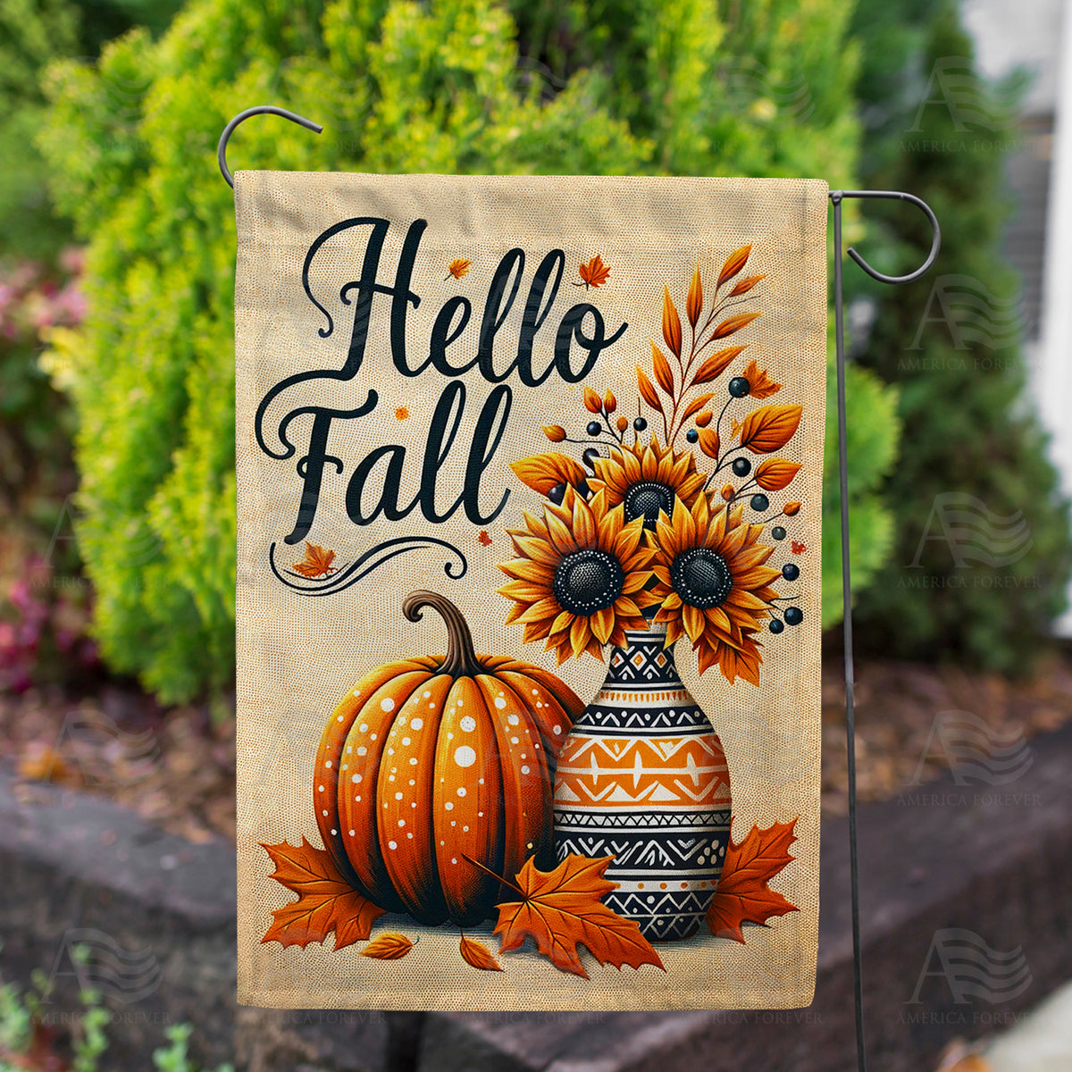 Sunflower Pumpkin Vase Double Sided Garden Flag